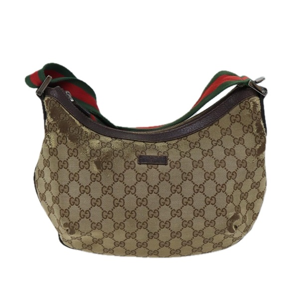 GUCCI GG Canvas Web Sherry Line Shoulder Bag Beige Red Green 181092 Auth 71918 - Picture 13 of 16